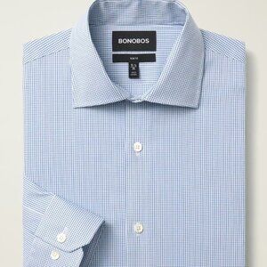 Bonobos Jetsetter Stretch Dress Shirt Athletic Fit Navy Mini Check - 15.5 x 34
